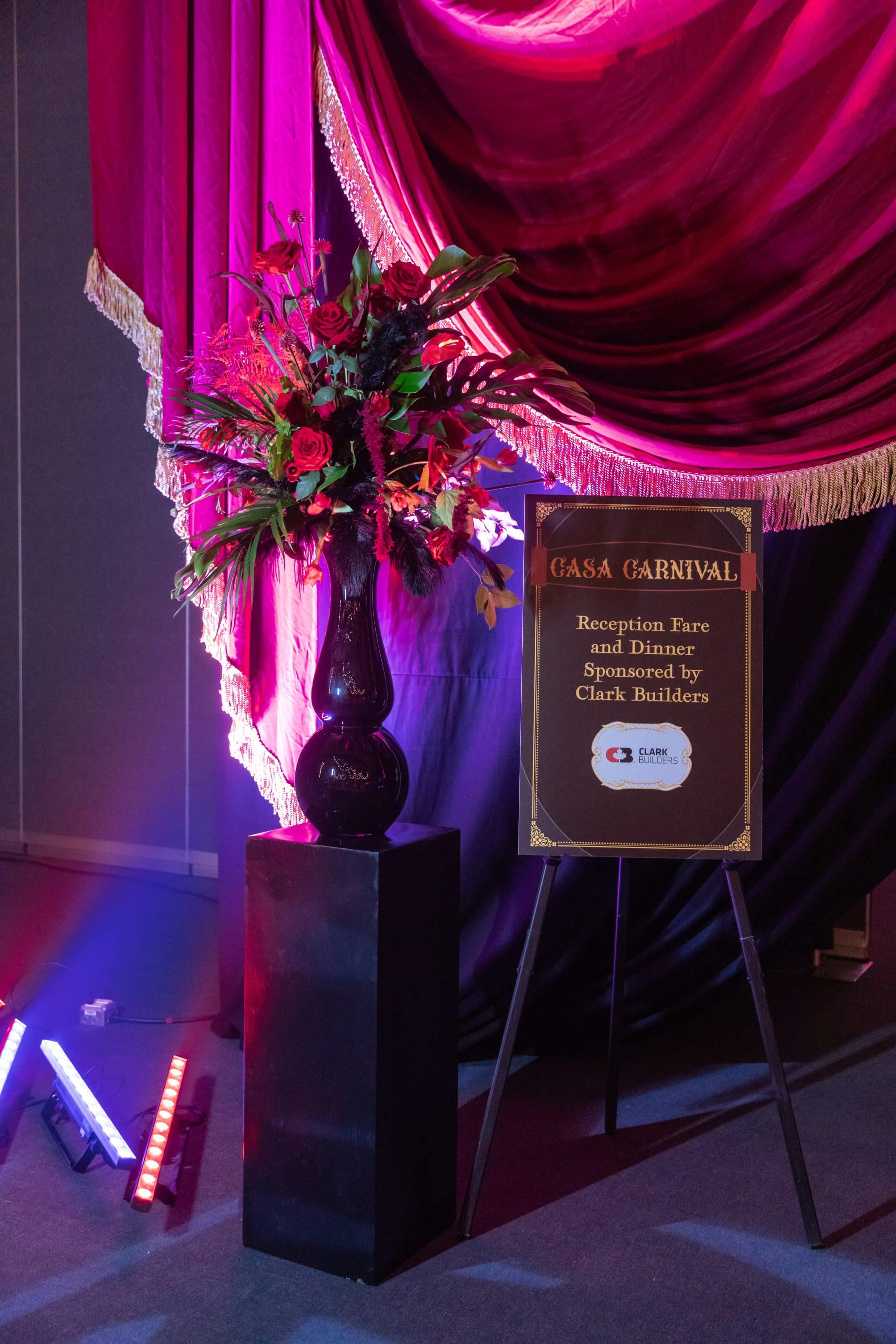Floral decor and elegant lighting welcome guests to the CASA Carnival at the Edmonton Convention Centre