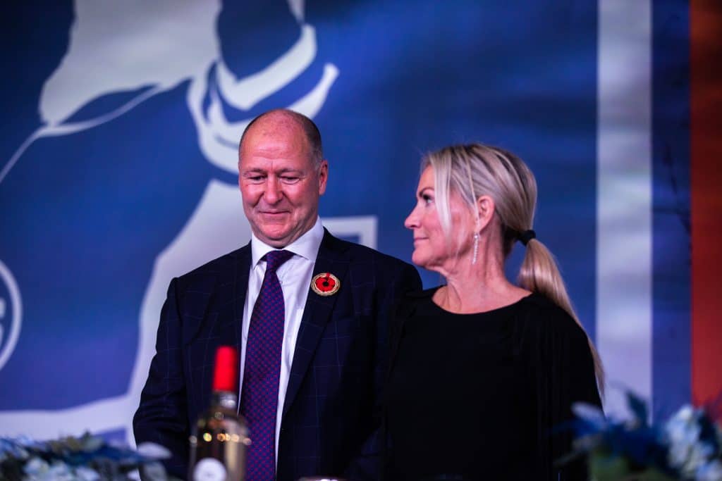 Kevin Lowe and his wife Karen at his retirement Gala held in Ford Hal at Rogers Place in Edmonton