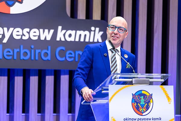 edmonton-event-photographer-andrew-knack-podium Edmonton Event Photography - Edmonton Mayor Andrew Knack speaks at the grand opening of the King Thunderbird Centre in Downtown Edmonton