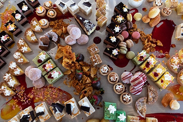 Edmonton commercial photography - overhead photo of a dessert table at the Fairmont Hotel Macdonald